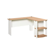 Mesa de ordenador - HOMCOM 833-378, Aglomerado de Madera, 130 cm x 136 cm, Nogal y Blanco